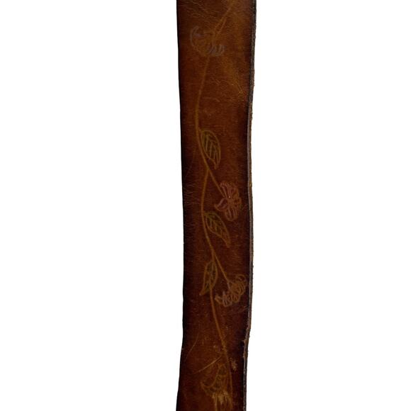 Brown Leather Unbranded Etched Design Men's Belt sz 38 - Picture 8 of 9